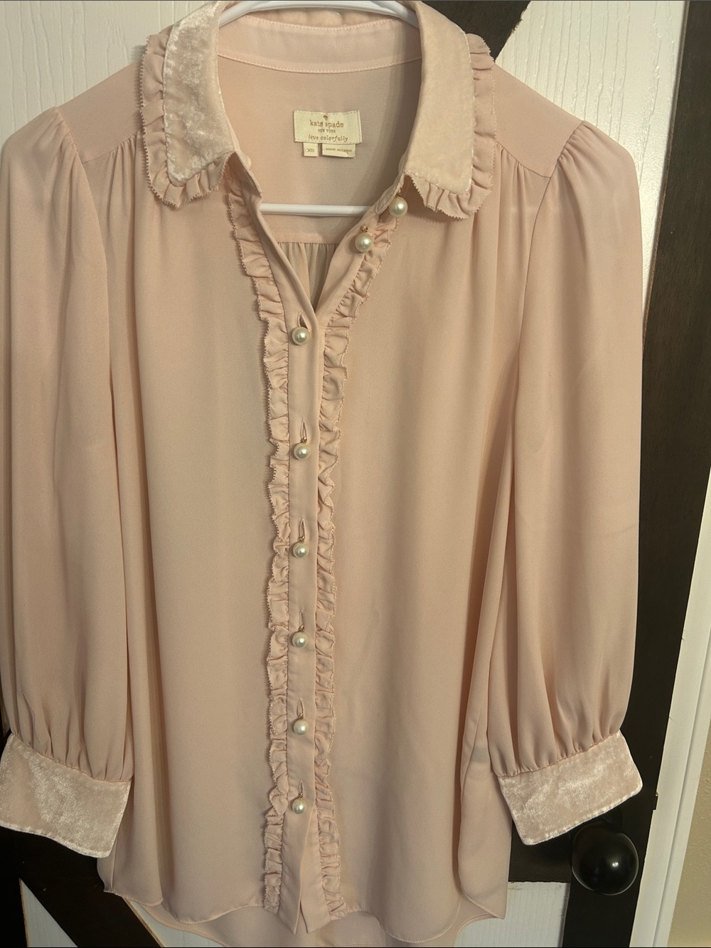 kate spade Pale Blush Pink Ruffle Pearl-Button Blouse